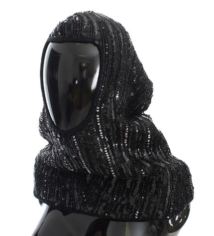 Dolce & Gabbana Elegant Black Sequined Hooded Scarf Wrap