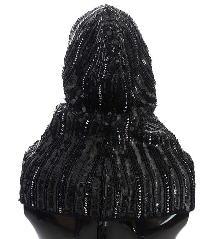 Dolce & Gabbana Elegant Black Sequined Hooded Scarf Wrap