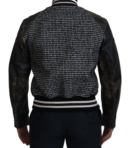 Dolce & Gabbana Multicolor Houndstooth Leather Bomber Jacket