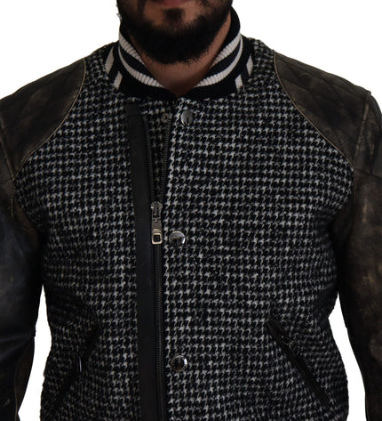 Dolce & Gabbana Multicolor Houndstooth Leather Bomber Jacket