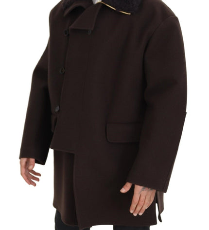 Dolce & Gabbana Elegant Dark Brown Shearling Coat Jacket