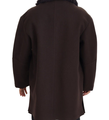 Dolce & Gabbana Elegant Dark Brown Shearling Coat Jacket