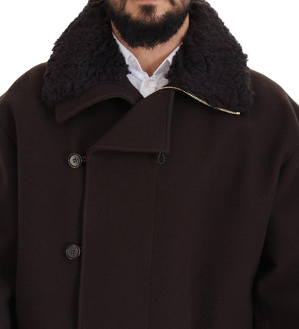 Dolce &amp; Gabbana Elegante cappotto in shearling marrone scuro