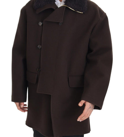 Dolce & Gabbana Elegant Dark Brown Shearling Coat Jacket