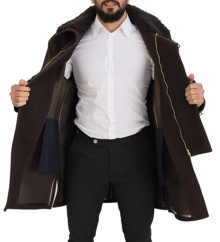 Dolce & Gabbana Elegant Dark Brown Shearling Coat Jacket