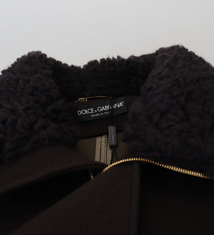 Dolce &amp; Gabbana Elegante cappotto in shearling marrone scuro