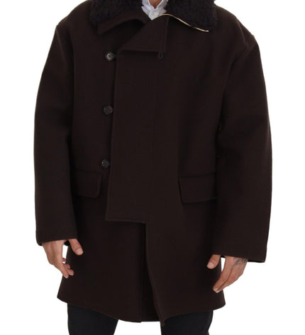 Dolce &amp; Gabbana Elegante cappotto in shearling marrone scuro