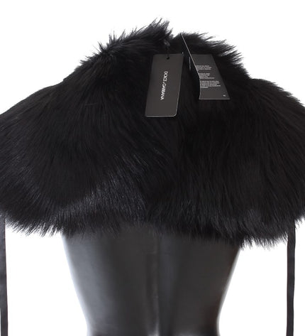 Dolce & Gabbana Elegant Black Fox Fur Silk Shoulder Wrap