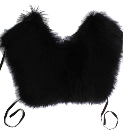 Dolce & Gabbana Elegant Black Fox Fur Silk Shoulder Wrap