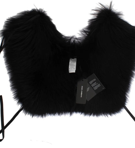 Dolce & Gabbana Elegant Black Fox Fur Silk Shoulder Wrap