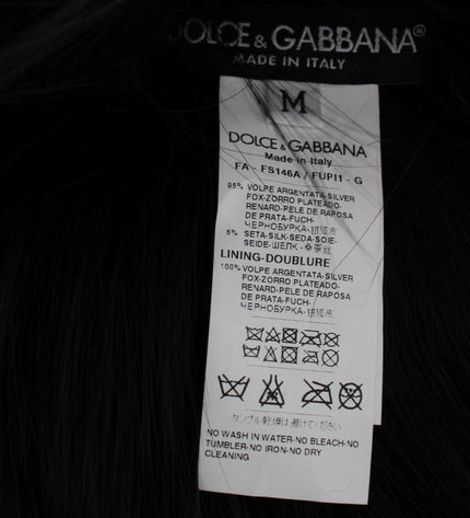 Dolce & Gabbana Elegant Black Fox Fur Silk Shoulder Wrap