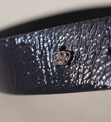 Dolce & Gabbana Elegant Blue Leather Belt with Silver Buckle