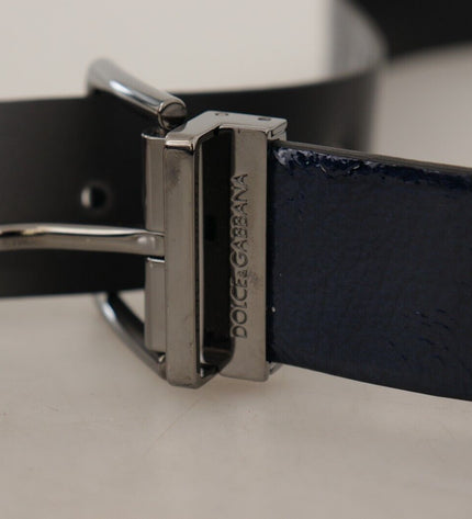 Dolce & Gabbana Elegant Blue Leather Belt with Silver Buckle