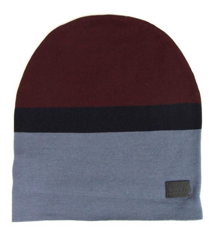 Gucci Unisex Burgundy Blue Wool Beanie Medium Knit Cap