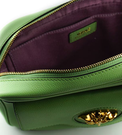 Borsa per fotocamera Versace elegante in pelle verde menta