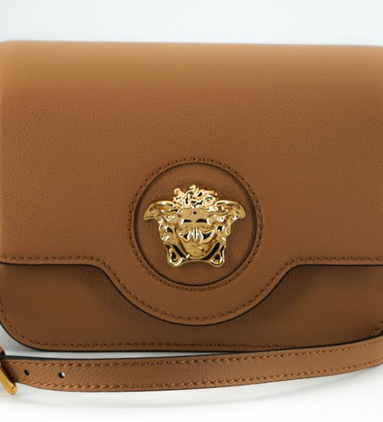 Borsa a tracolla Versace elegante in pelle di vitello marrone