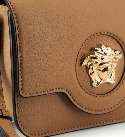 Borsa a tracolla Versace elegante in pelle di vitello marrone