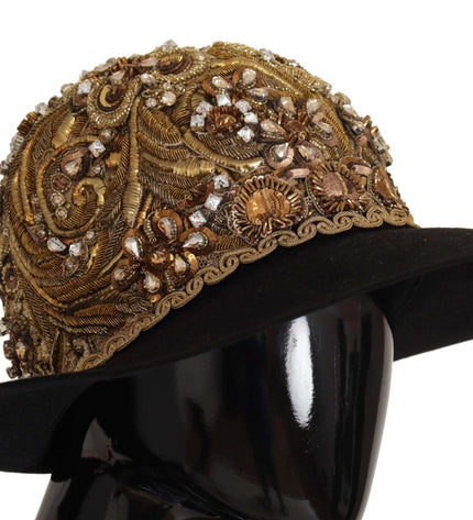 Dolce & Gabbana Elegant Black Gold Studded Fedora