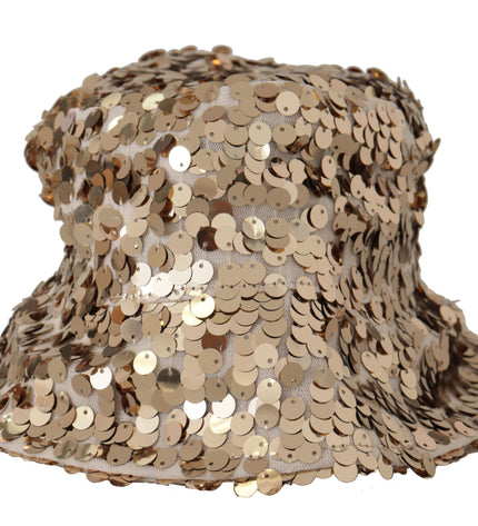 Dolce &amp; Gabbana Elegante cappello a secchiello dorato con paillettes