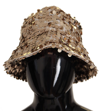 Dolce &amp; Gabbana Elegante cappello a secchiello dorato con paillettes