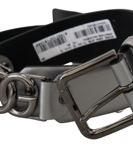 Dolce & Gabbana Chic Silver Leather Belt with Metal Buckle