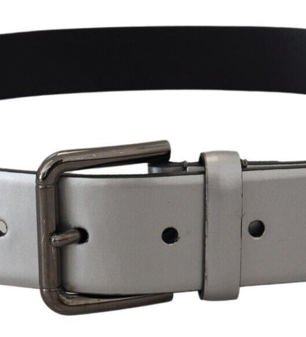 Dolce & Gabbana Chic Silver Leather Belt with Metal Buckle