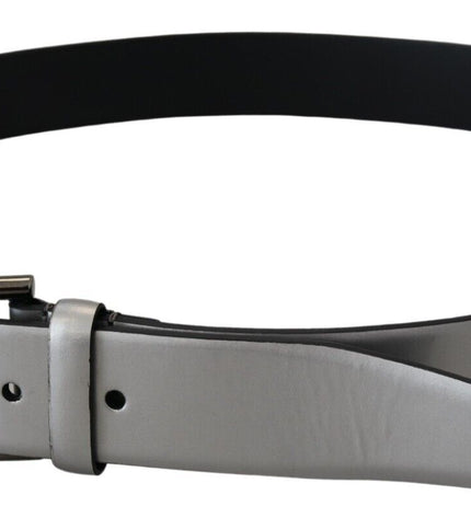 Dolce & Gabbana Chic Silver Leather Belt with Metal Buckle