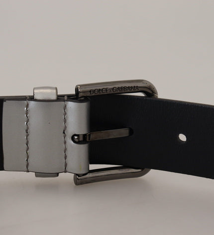 Dolce & Gabbana Chic Silver Leather Belt with Metal Buckle