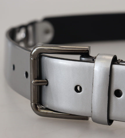 Dolce & Gabbana Chic Silver Leather Belt with Metal Buckle