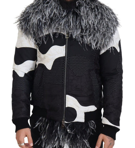 Dolce & Gabbana Elegant Shearling Zip Jacket in Black & White