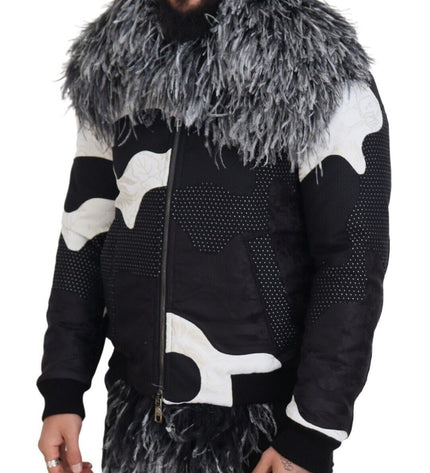 Dolce & Gabbana Elegant Shearling Zip Jacket in Black & White