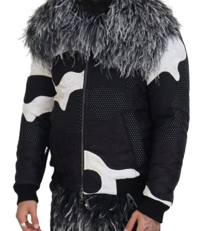 Dolce & Gabbana Elegant Shearling Zip Jacket in Black & White