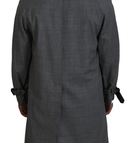 Dolce & Gabbana Elegant Gray Plaid Trench Coat