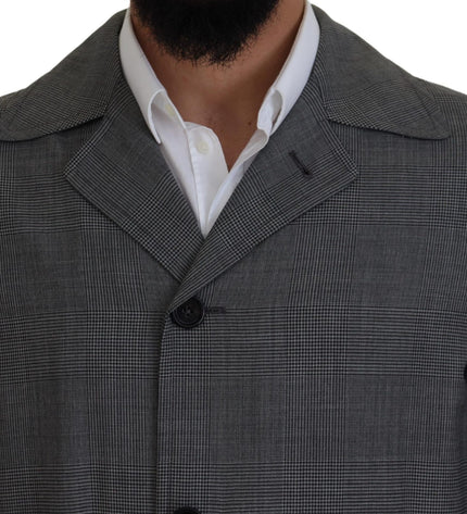 Dolce & Gabbana Elegant Gray Plaid Trench Coat