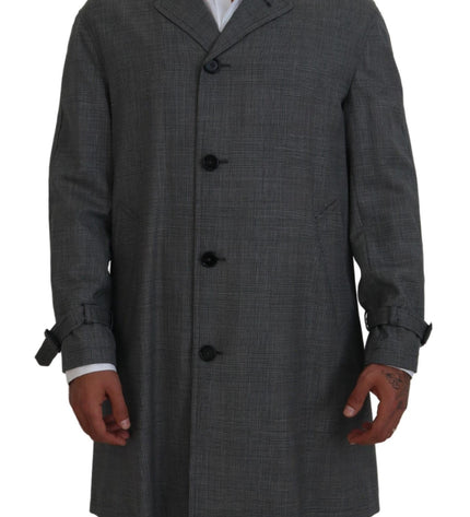 Dolce & Gabbana Elegant Gray Plaid Trench Coat