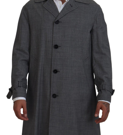 Dolce & Gabbana Elegant Gray Plaid Trench Coat