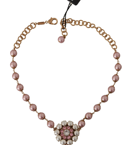 Dolce & Gabbana Elegant Gold Crystal Floral Statement Necklace