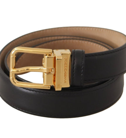 Dolce & Gabbana Elegant Black Leather Belt with Engraved Metal Buckle