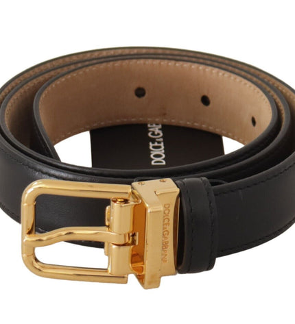 Dolce & Gabbana Elegant Black Leather Belt with Engraved Metal Buckle