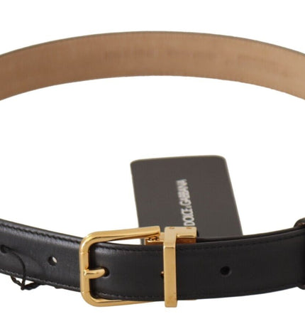 Dolce & Gabbana Elegant Black Leather Belt with Engraved Metal Buckle