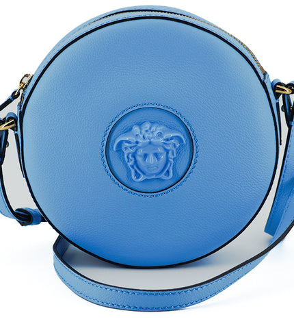 Versace Chic Blue Leather Round Shoulder Bag