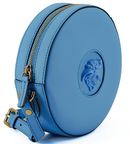 Versace Chic Blue Leather Round Shoulder Bag