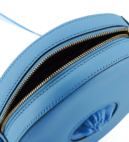 Versace Chic Blue Leather Round Shoulder Bag