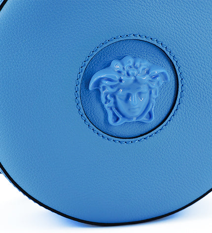 Versace Chic Blue Leather Round Shoulder Bag