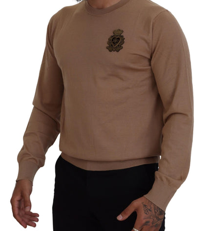 Dolce & Gabbana Beige Cashmere Crewneck Pullover Sweater