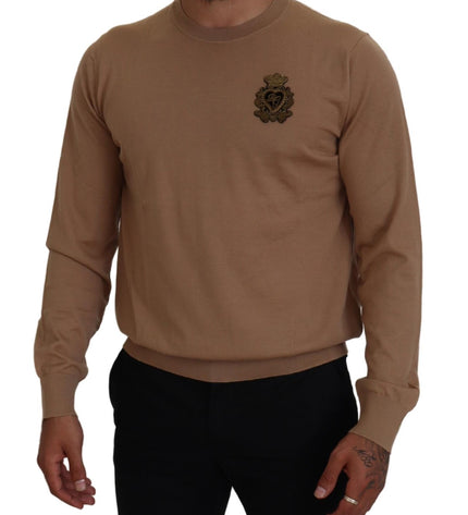 Dolce & Gabbana Beige Cashmere Crewneck Pullover Sweater