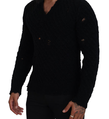 Dolce &amp; Gabbana Maglione elegante con scollo a V in misto lana nera