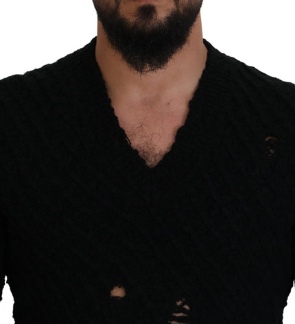 Dolce & Gabbana Elegant Black Wool-Blend V-Neck Sweater