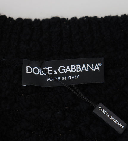 Dolce &amp; Gabbana Maglione elegante con scollo a V in misto lana nera