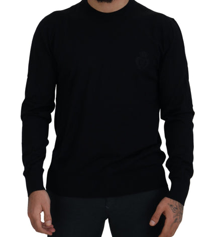 Dolce &amp; Gabbana Maglione Pullover Elegante In Lana Vergine Nera